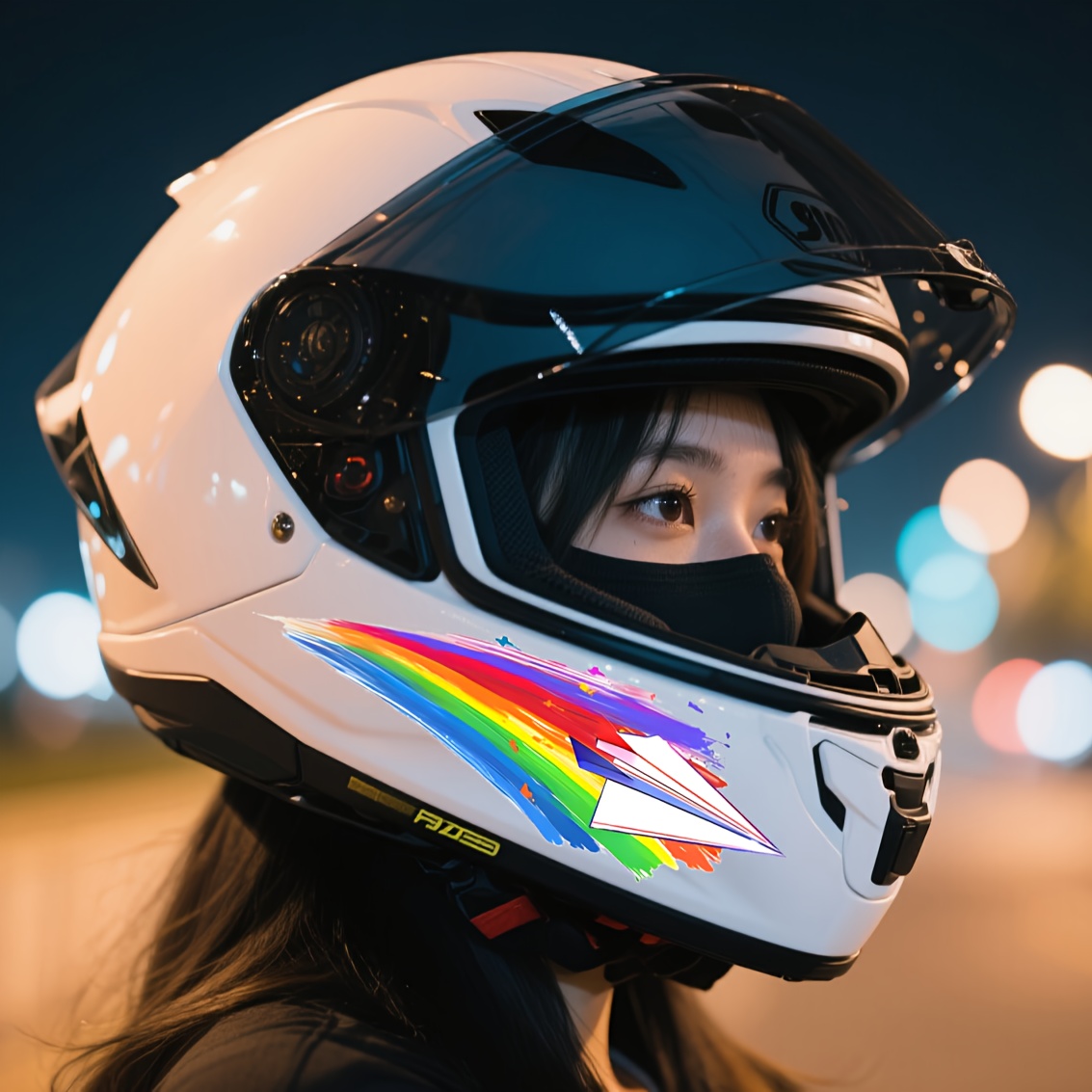 Motorcycle Gear Pattern - 오토바이 헬멧 스티커, 무지개 종이 비행기