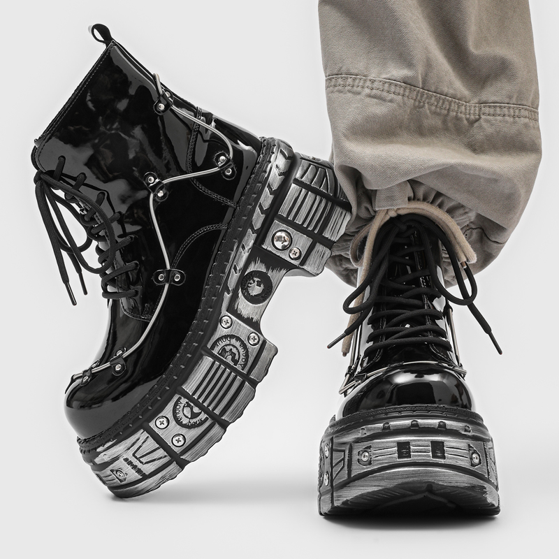새로운 남성 펑크 스타일 두꺼운 밑창 하이탑 오토바이  - Motorcycle Gear Pattern 리뷰 및 가격
